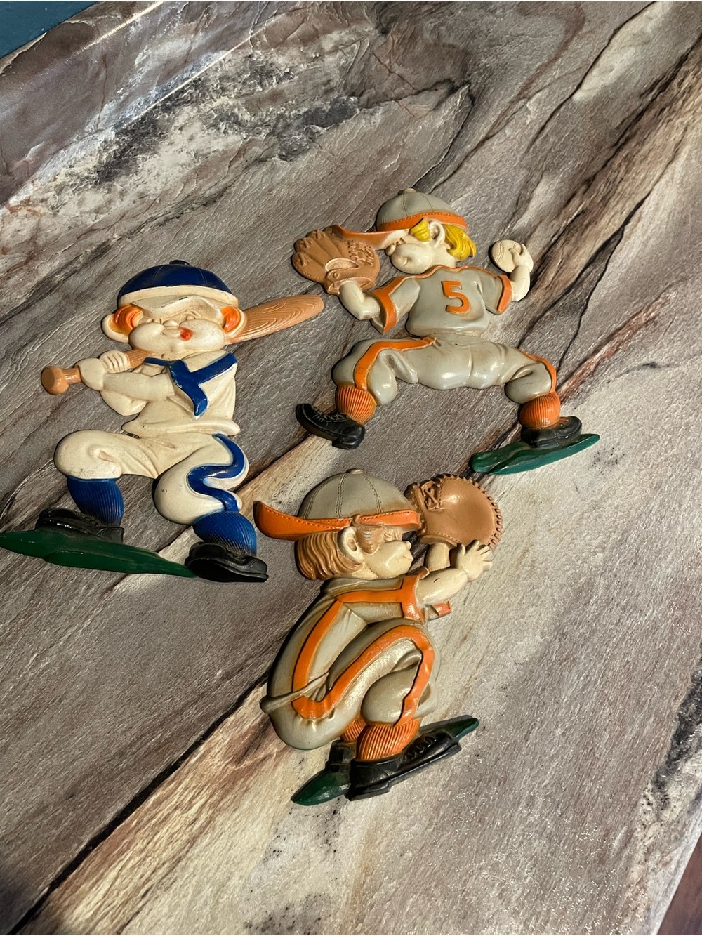Vintage (Set of 3) Sexton Metal Wall Hangings -- Boys Playing Baseball